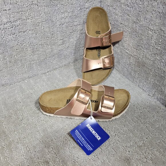 Birkenstock Arizona Girls Size EU 32 US L1 Rose Gold Pink Metallic Slide Sandals - Picture 7 of 12